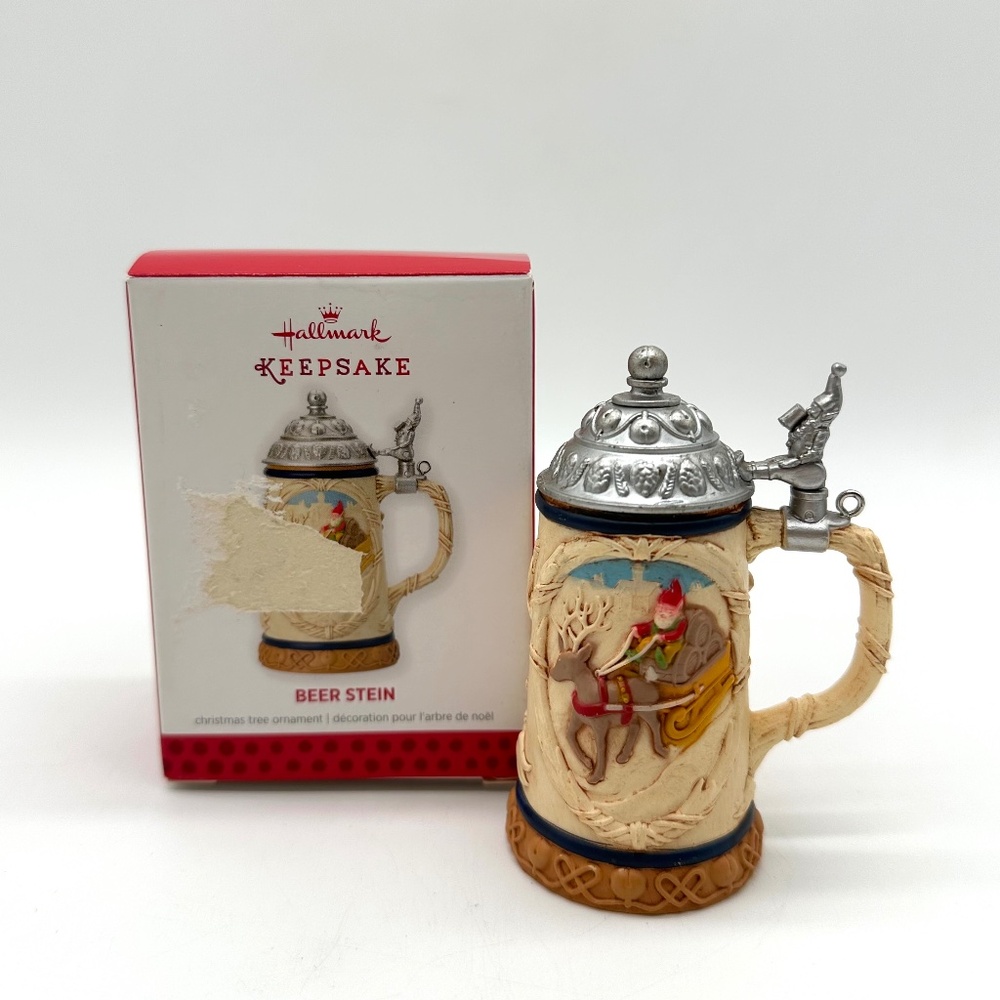 2013 Hallmark Keepsake Beer Stein Ornament Santa Sleigh Reindeer German NEW